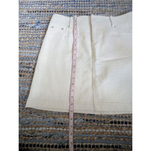 Cache Denim Gold Metallic Rhinestone Stud Skirt 4 Short Pockets Bling Mini Glitt - Picture 4 of 7